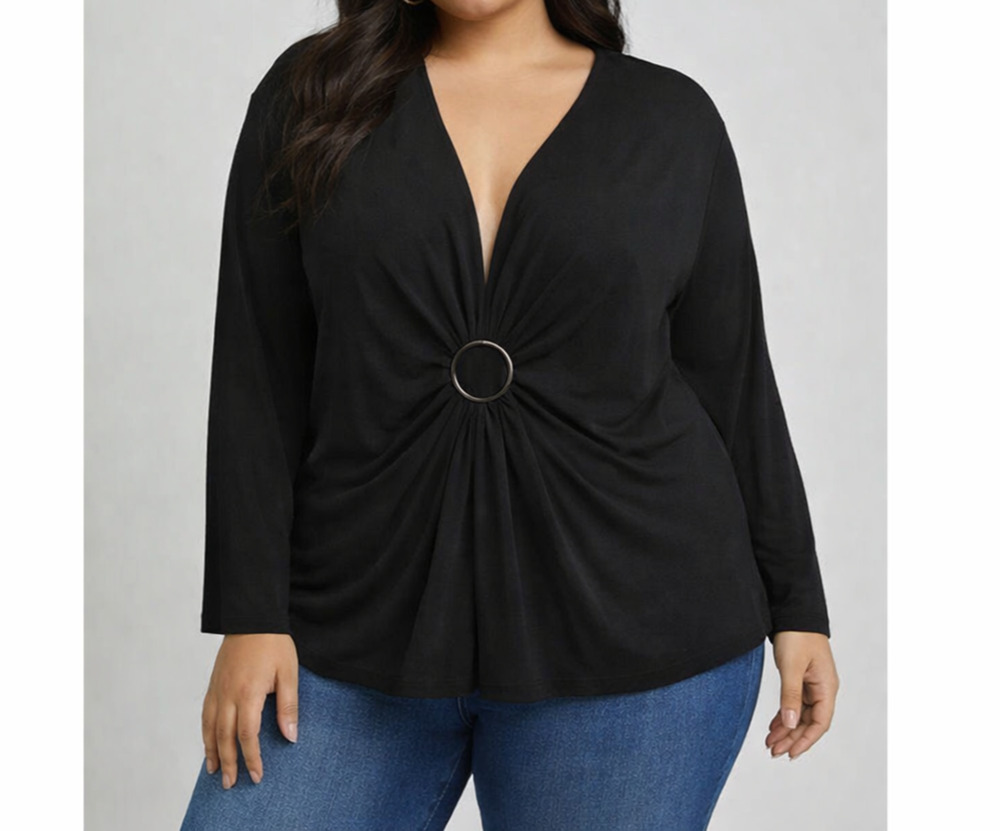 Studio I Women's Black V Neck Gather Front Polyester Blouse Size 20W EUC Work